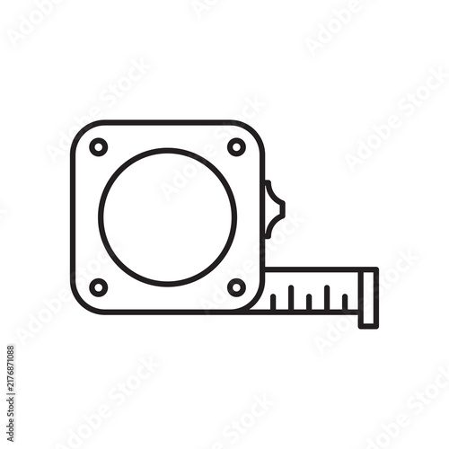 Minimalist line art icon of a square retractable tape measure for leather layout and pattern drafting.