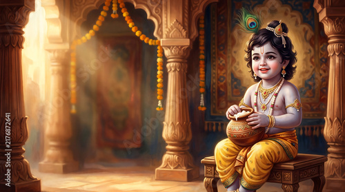 Festival of happy Shree Krishna Janmashtami design background. Indian cultural festival concept illustration. 
