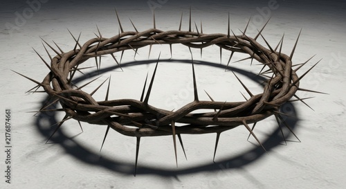 A crown of thorns on a white surface illustration