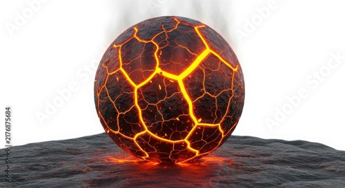 A large orange and black ball sitting on a rocky surface illustration