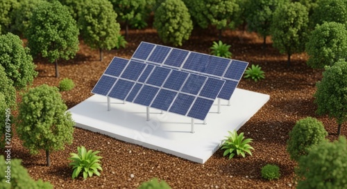 A solar panel in a forest with trees and plants illustration