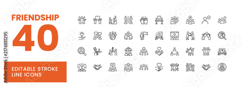 Friendship concept line icon set, friendship and support vector line icons editable stroke.