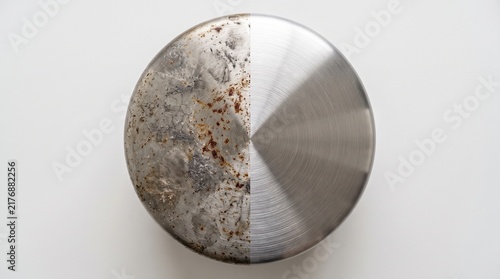 Rusted Stainless Steel Trash Can Lid Before After Cleaning