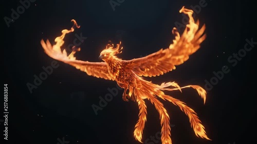 Animated Fiery Phoenix Soaring in Dark Sky