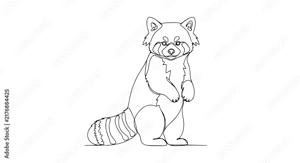 Fototapeta premium Red Panda One Line Drawing, Isolated Animal Illustration