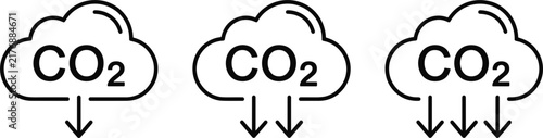 Obraz na płótnie Carbon dioxide emissions reduction cloud icon set representing environmental foo