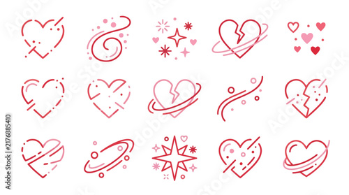 Colorful set of heart icons and symbols