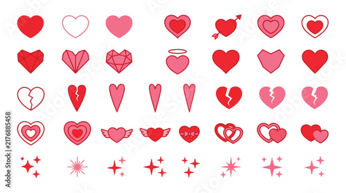 Colorful set of heart icons and symbols