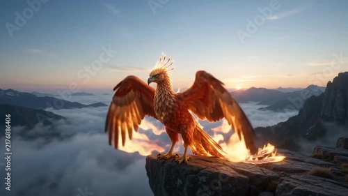 Bird in Flight Over Sunrise Mountains Soaring with Warm Light
