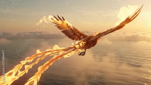 Launching Phoenix Wings Over Quiet Ocean at Sunrise