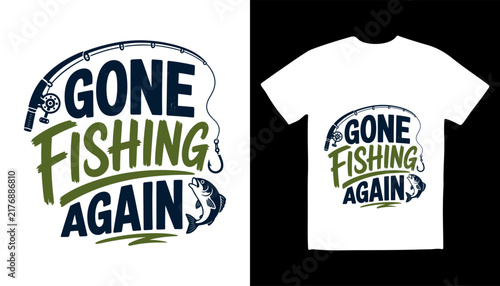 Gone fishing again t shirt design with vintage typography and jumping fish typography lifestyle fisherman adventure