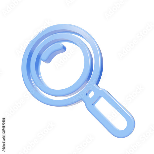 Blue glossy 3D magnifying glass icon isolated on black background