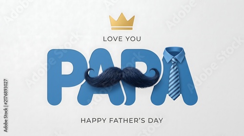 Fathers Day Greeting Card Design with Papa Text and Festive Elements