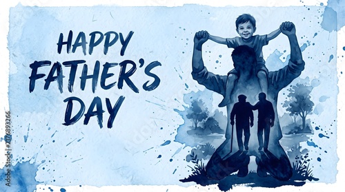 Happy Fathers Day Dad Carrying Son on Shoulders Generations Honored