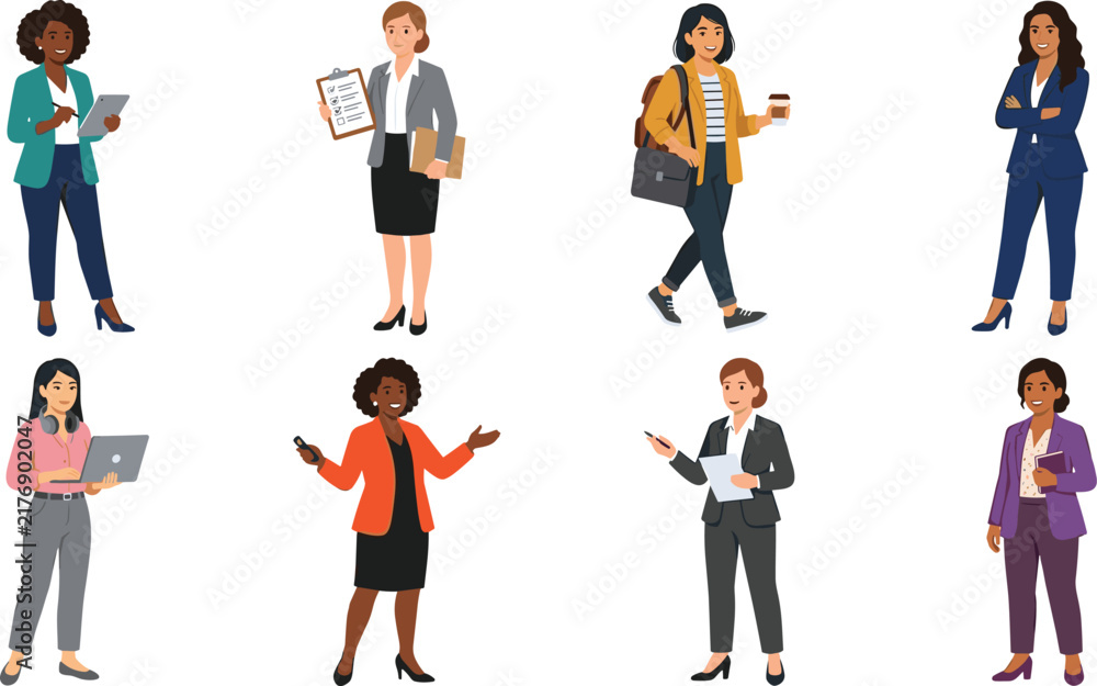 Obraz premium Professional Businesswomen Characters Set Flat Vector Illustration Of Diverse Working Women In Office Outfits