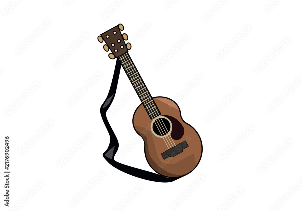 Naklejka premium Acoustic Guitar with Black Strap Vector Illustration Isolated on White Background