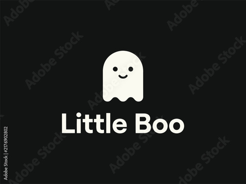 Little cute white ghost vector illustration with simple modern typography