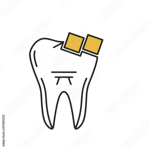 Tooth with dental filling icon