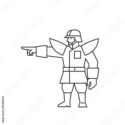 Stylized soldier pointing left