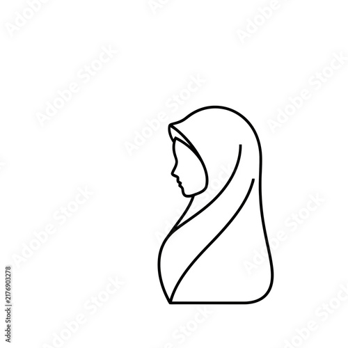 Woman wearing a hijab, profile view, line art