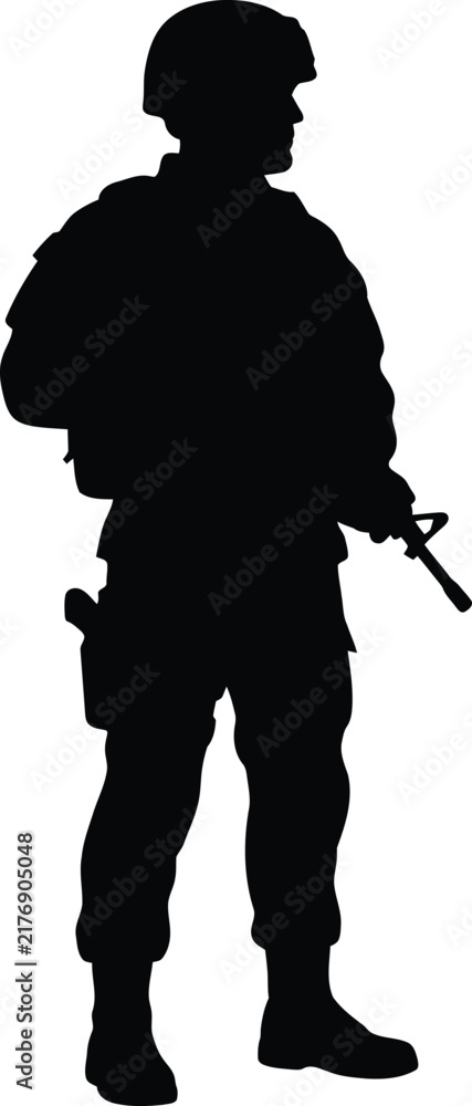 Naklejka premium Soldier silhouette vector. Serviceman vector icon