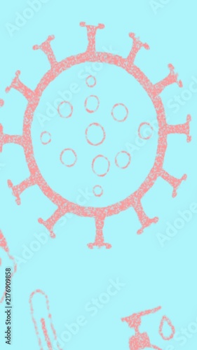 Animation of woman with face mask over covid 19 icons moving