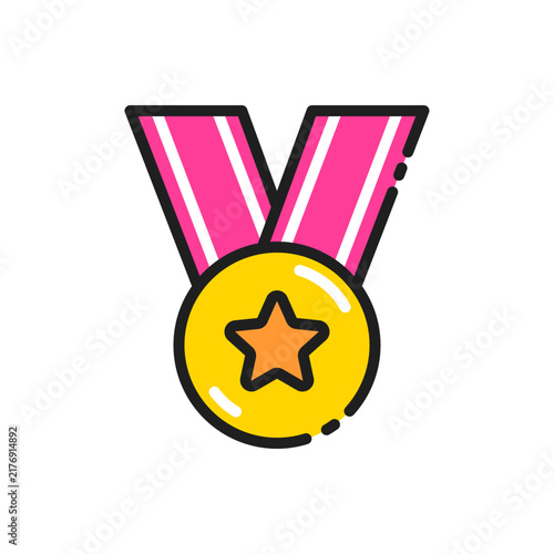 Silver medal award line icon