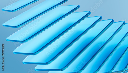 Transparent blue glass panels layered in abstract modern design