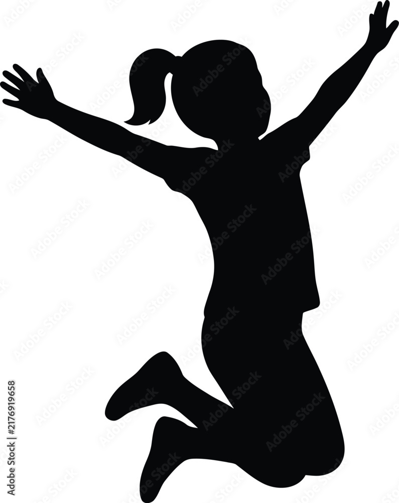 Fototapeta premium Girl jumping silhouette vector. Child leaping vector icon