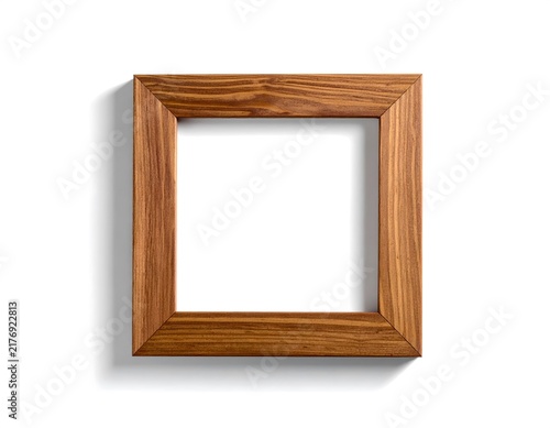 Square wooden picture frame mockup isolated on white background front view