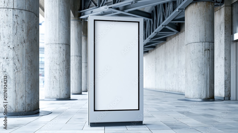 Obraz premium Blank advertising poster stand in modern concrete corridor