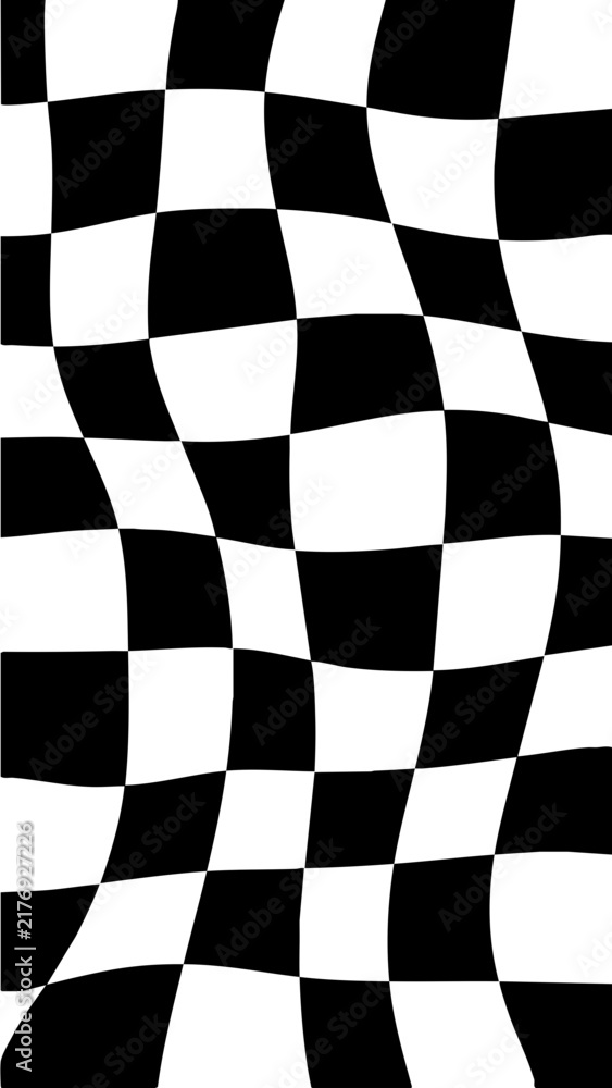 Obraz premium Groovy wavy black and white checkerboard seamless pattern with distorted liquid effect