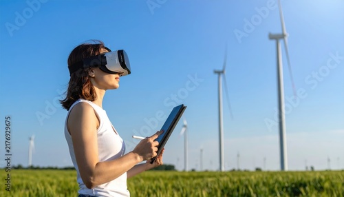 Side View Woman Using VR Headset Digital Space
