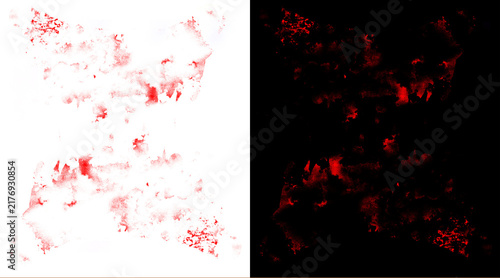Grungy red blood splatter textures, horror aesthetic paint splashes on white and black backgrounds, macabre crimson stains for graphic design
