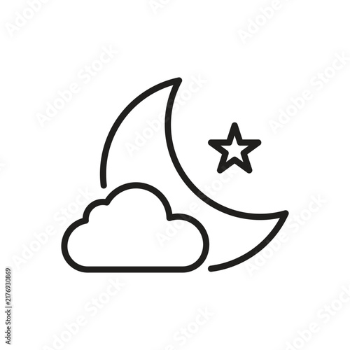 Crescent Moon with Clouds and Stars line icon. Vector Illustration.