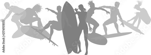 Photography Surfer surfboard boarding male and female surfers surfing silhouette outlines