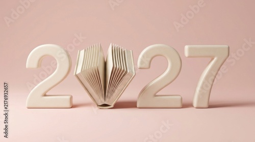 Geometric Paper Craft 2027 Typography with Faceted Heart on Blush Pink