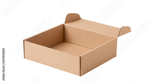 Obraz na płótnie Open empty rectangular cardboard box with hinged lid
