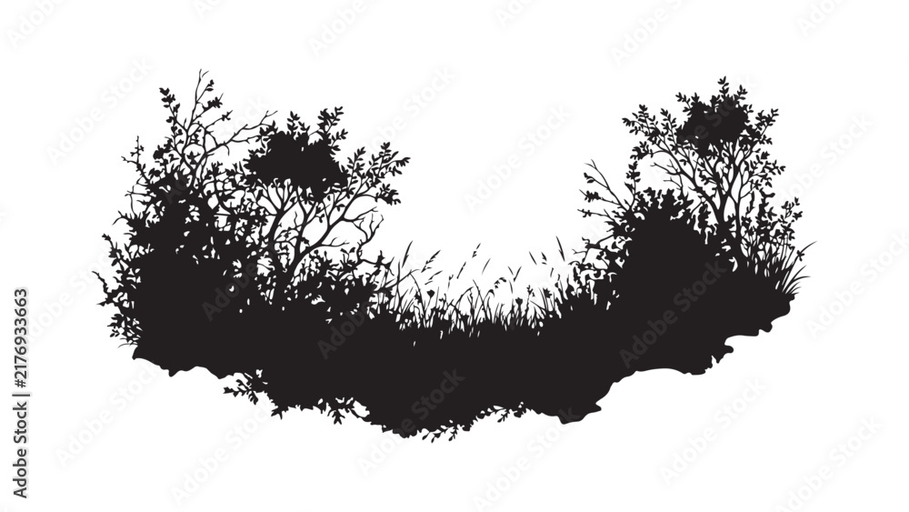 Fototapeta premium Vector bush grass shrub silhouette on white background. silhouette vector illustration design
