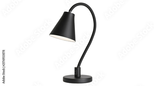 Fotografie Modern matte black adjustable desk lamp with flexible gooseneck arm
