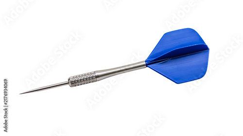 Bild auf Leinwand Blue plastic flight dart with a textured metal barrel and sharp steel tip