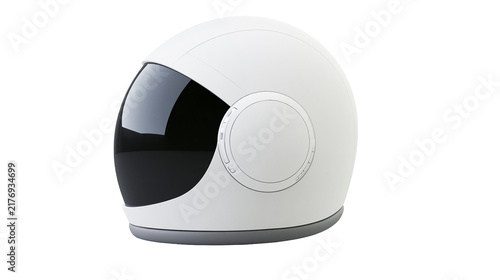 Quadro su tela Minimalist white motorcycle helmet with a smooth curved shell and black visor