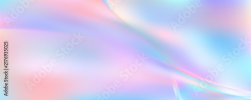  Iridescent hologram background with flowing gradient waves. Abstract pink and blue texture creates dreamy pastel backdrop with pearlescent rainbow shimmer and soft chrome effect.