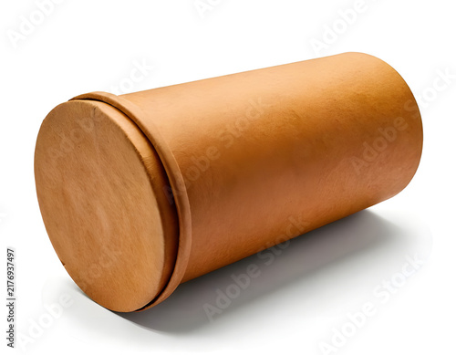 Craft paper cardboard tube container with lid studio product mockup isolated on white background