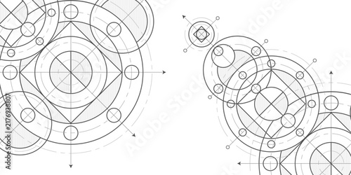 Geometric circles. Technological drawing . Engineering technologies. Background .Vector illustration.