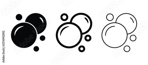 Soap bubbles vector icon set, foam or bath symbol, washing or laundry design elements, clean water drops, flat graphic illustration