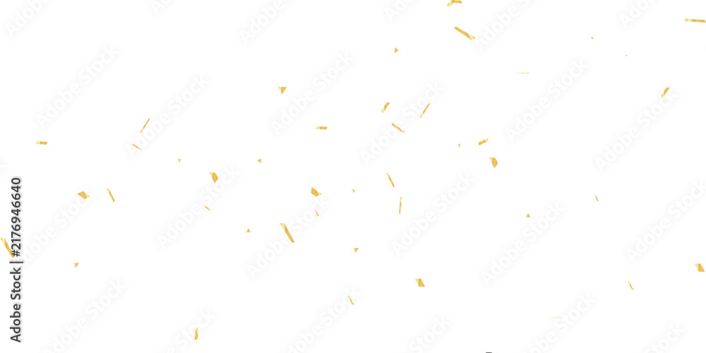Fototapeta premium Premium gold confetti rain with artistic streamers flowing across a minimal white background, ideal for upscale party themes