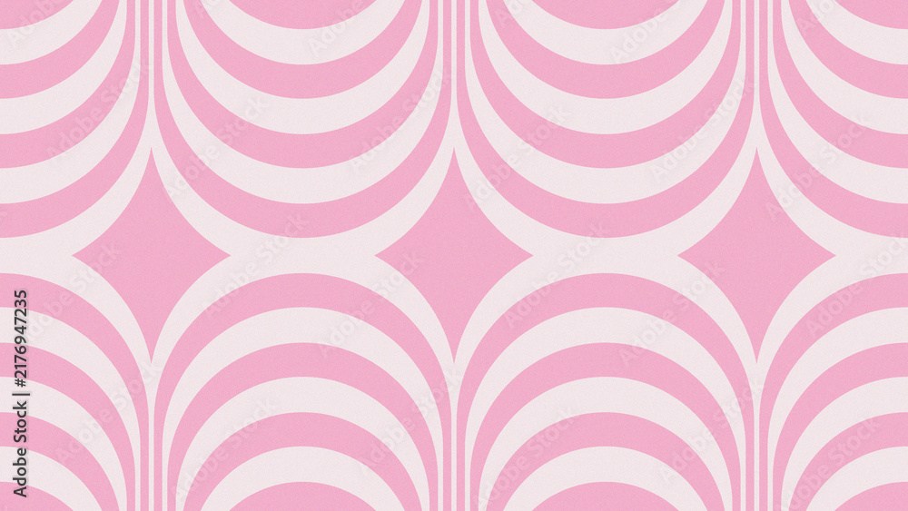 Seamless pink retro geometric pattern with groovy curves and diamonds, abstract vector background