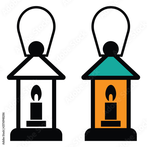 Lantern icon set. Simple candles and celestial silhouette vector sign symbol website graphic design. Flat style minimalist lamp icon isolated on white background. Vector image.