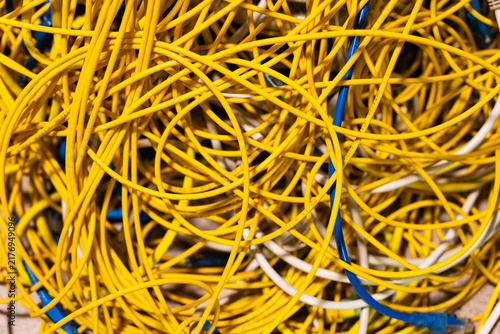 Fotografía Concept of untidy messy network infrastructure with cables chaotically connected
